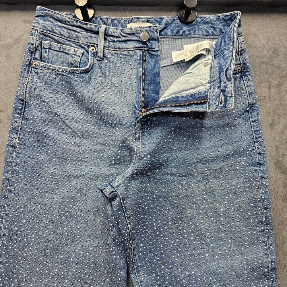 GOOD AMERICAN Good Ease Studded Wide Leg Jeans Indigo592 Size 4/27